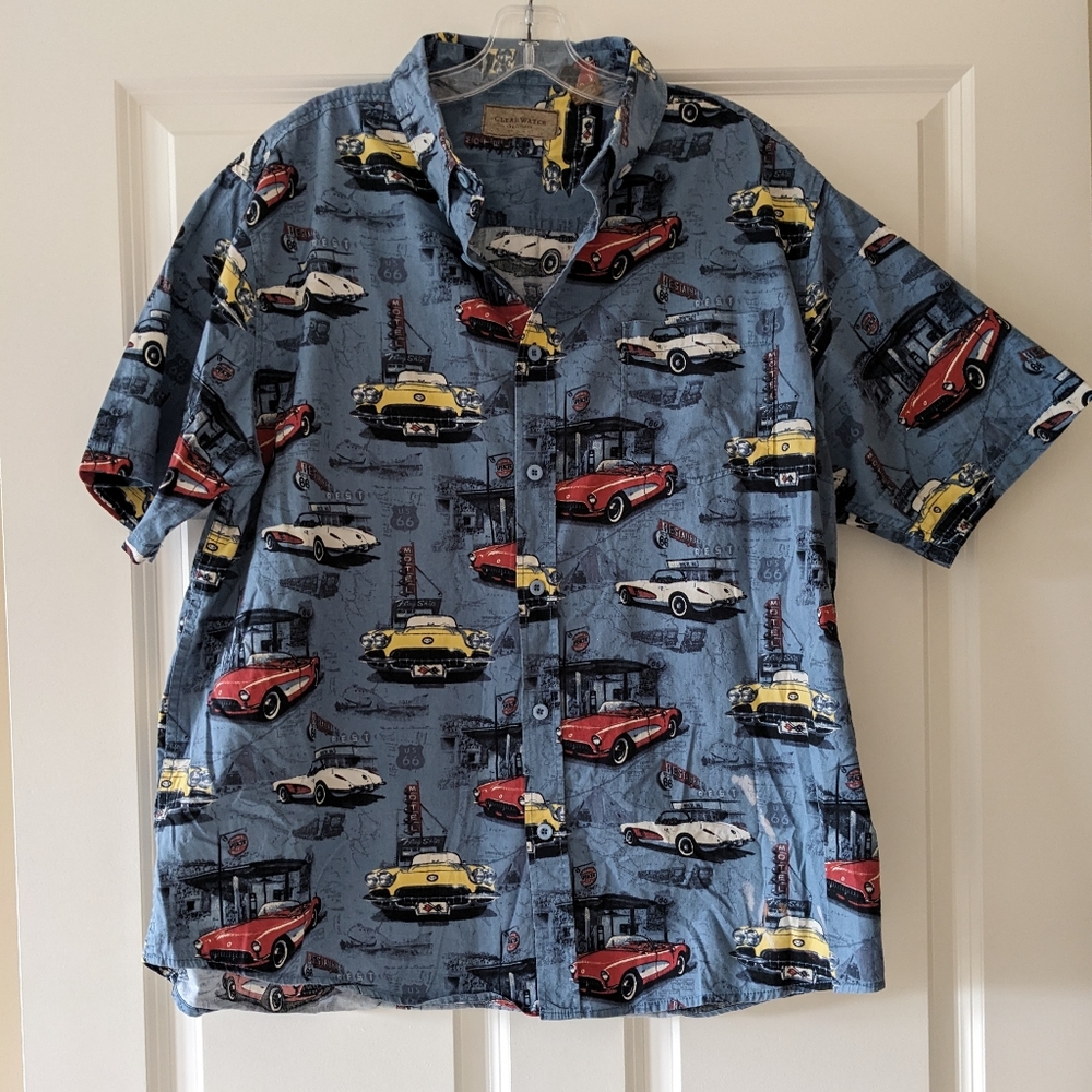 Clearwater Outfitters shirt Route 66 cars XL button down short sleeves c…